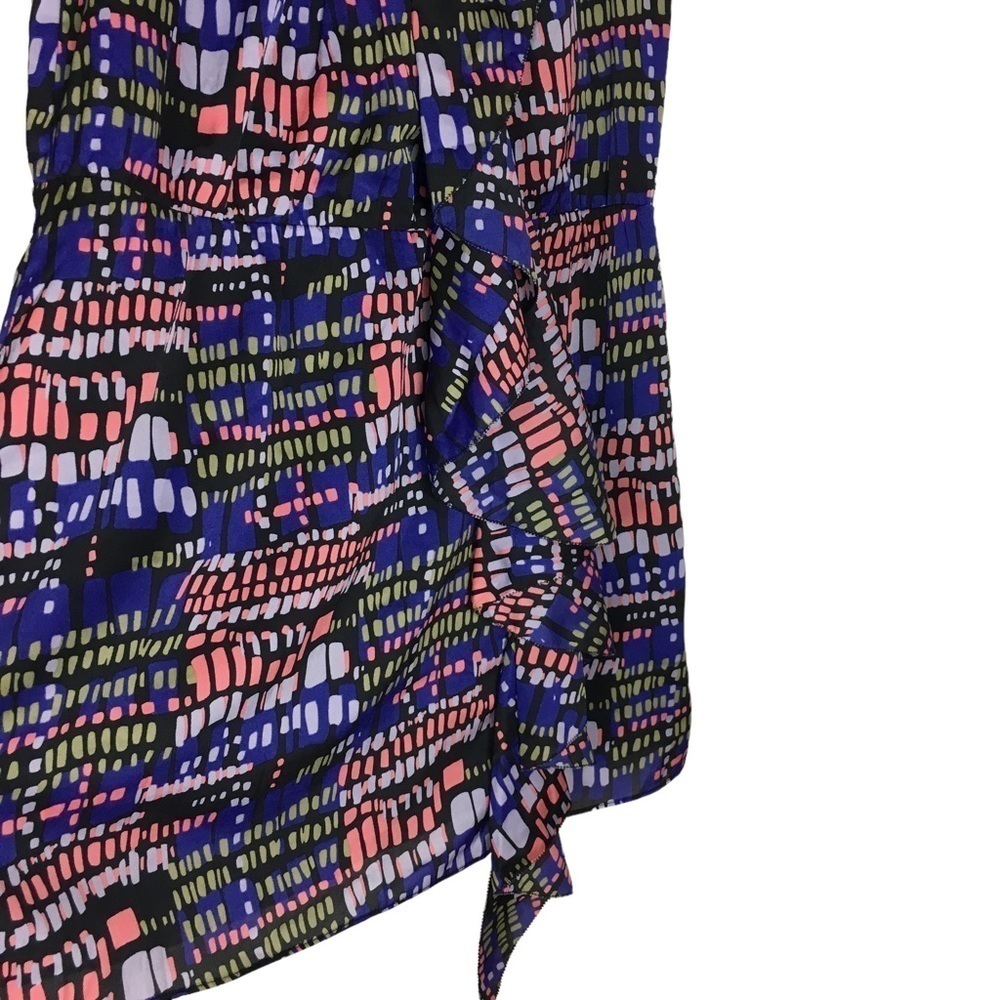 THEME Mini Dress Sheer Flowy Multicolor Geo Mod Print Ruffle Sleeveless Small - Picture 3 of 11
